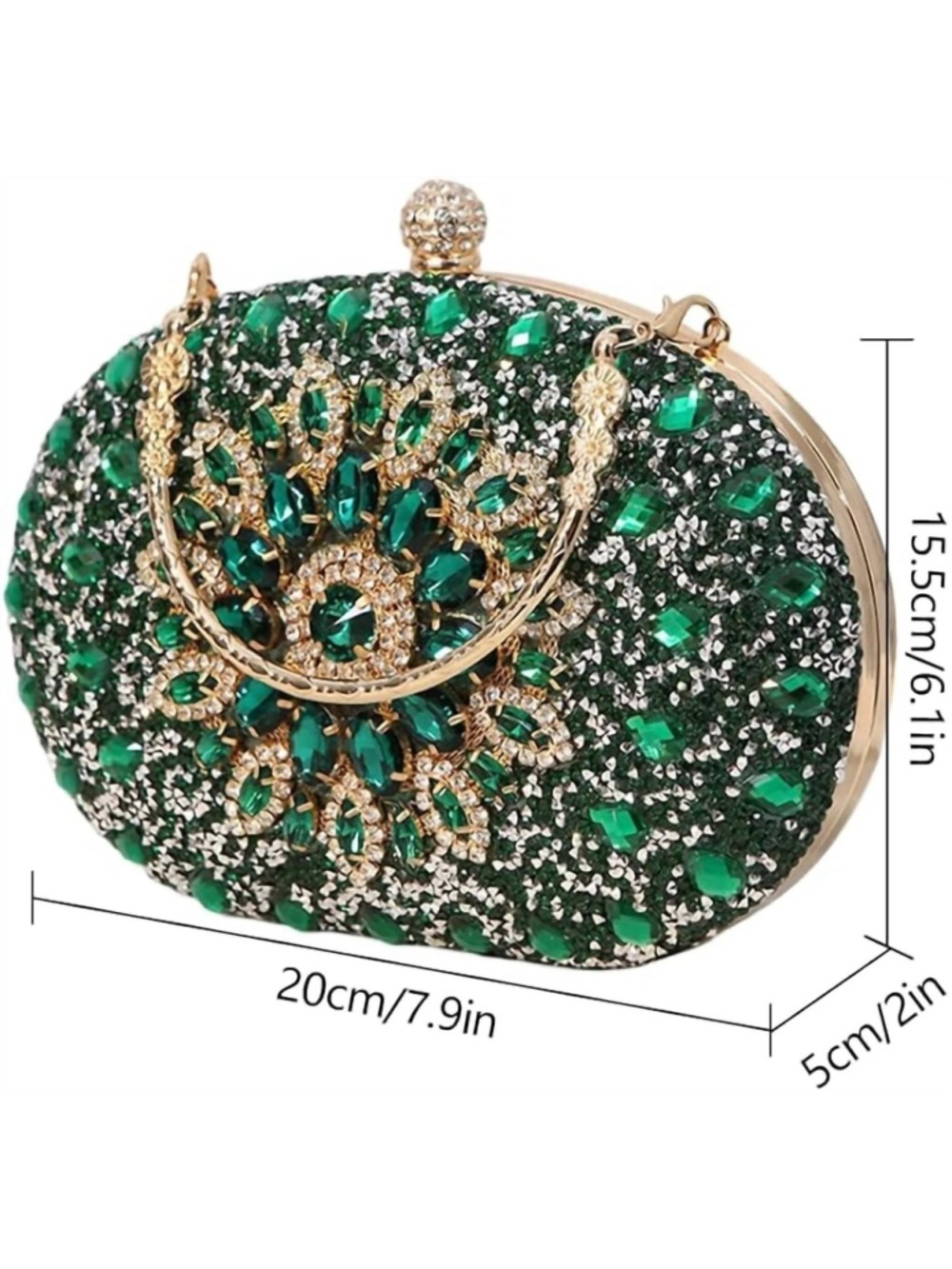Women's Ramla Rhinestone Clutch Bag Green and Gold - Picture 6 of 6